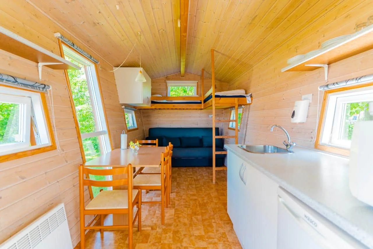 Interior of a camping cabin in Zealand